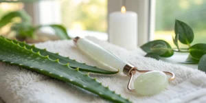 Jade roller and aloe vera for skincare, a complement to using botox for under eye wrinkles.