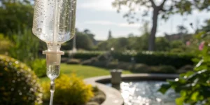 A drip bag used for IV hydration therapy to boost wellness and recovery.