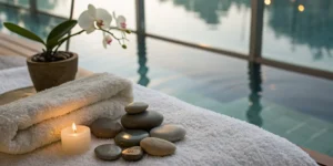 A tranquil spa setting for recovery after a laser skin resurfacing treatment.