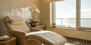 A comfortable treatment chair for a body sculpting without surgery procedure.