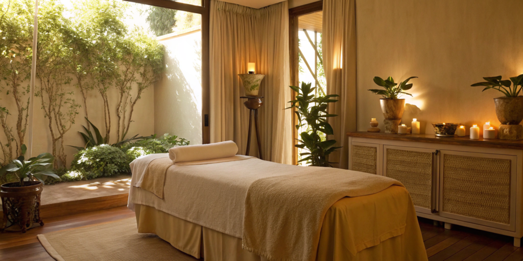 A professional treatment room prepared for a non-invasive body sculpting for stomach session.