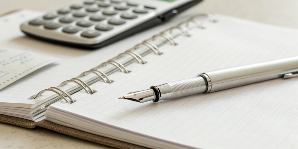 A pen and calculator on a notebook for budgeting how much TRT is without insurance.