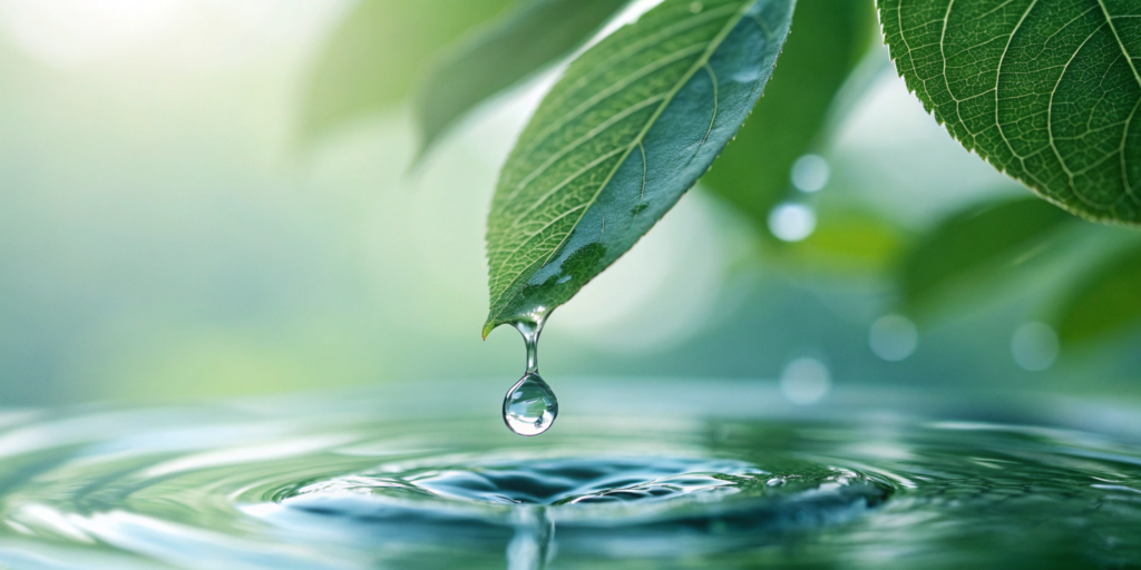 A water droplet on a leaf showing the hydrating steps of a HydraFacial for glowing skin.