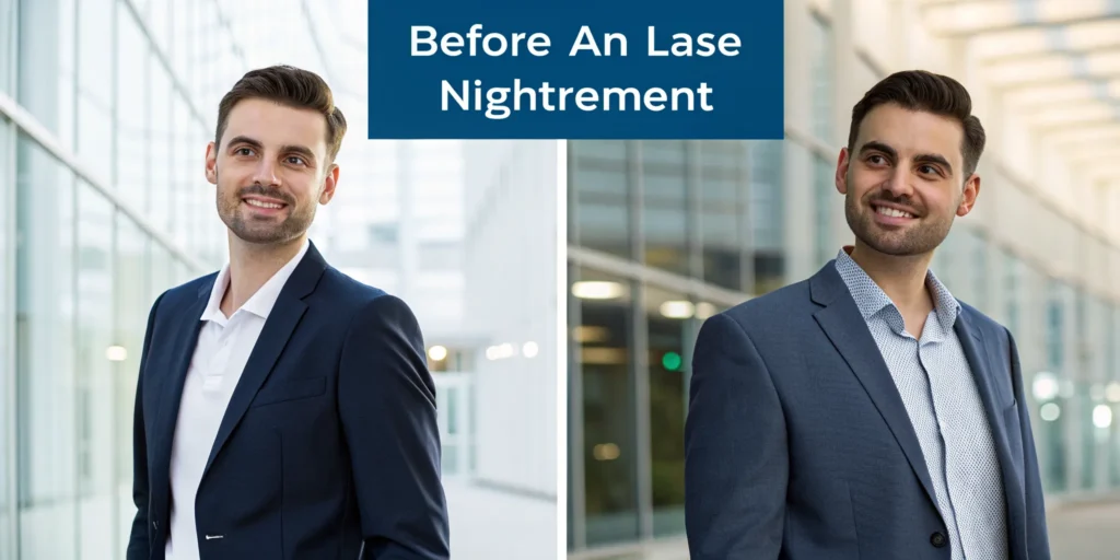 A man's before and after results from NightLase snoring treatment.