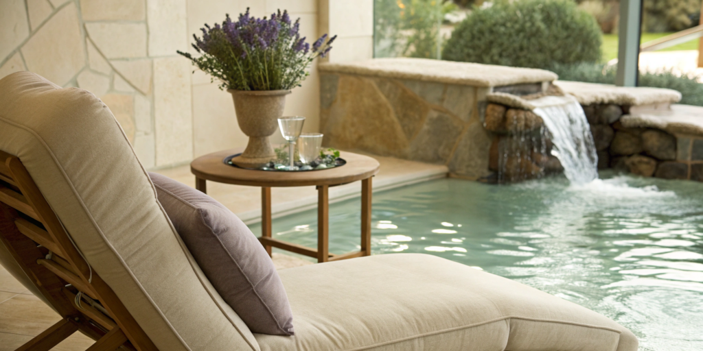 A tranquil poolside scene reflecting the balance found with bioidentical hormone replacement therapy.