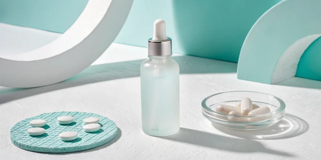 A dropper and pills of bioidentical progesterone, a cause for the signs of taking too much.