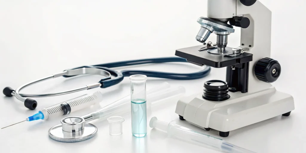 PRP treatment for hair cost shown with medical equipment like a syringe and test tube.