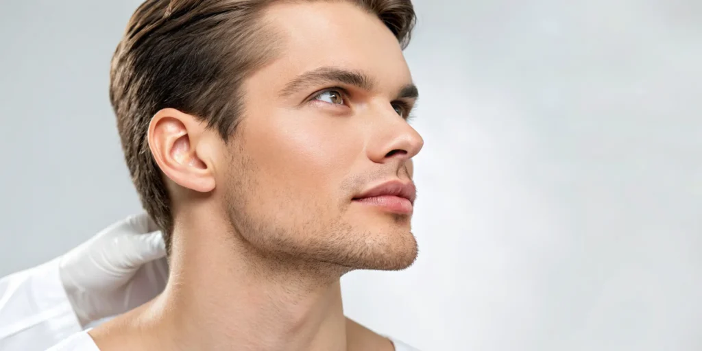 Man receiving Sculptra injections, a procedure that can cause side effects like swelling and bruising.