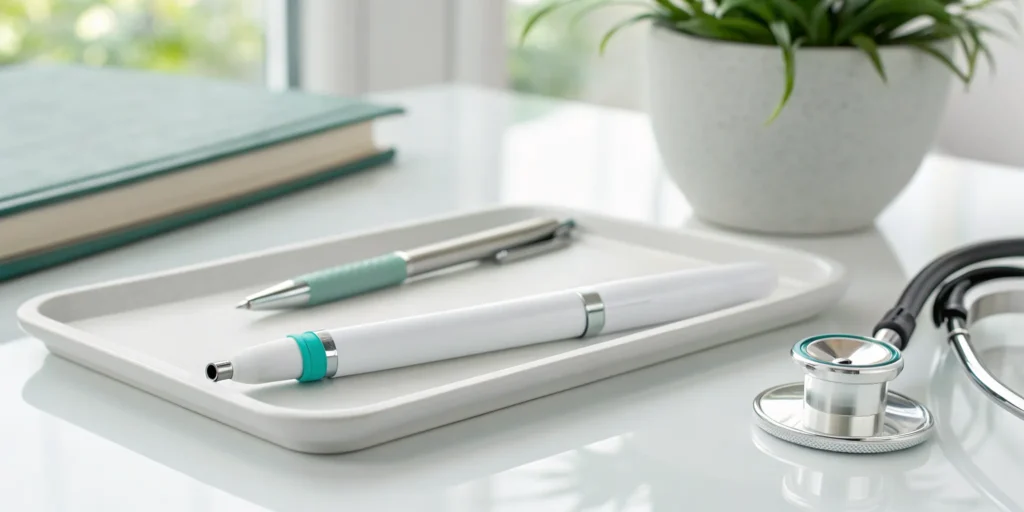 A physician's desk set for a consultation about using semaglutide for weight loss.