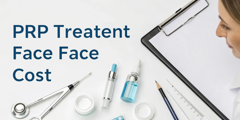 Items representing the PRP treatment cost for face, including medical tools and products.