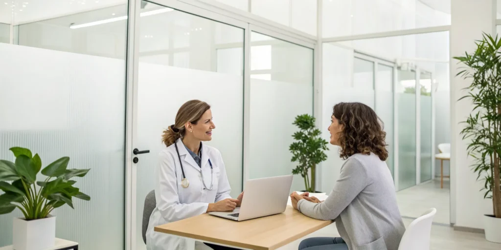 Doctor consulting with a patient about vaginal rejuvenation procedure options.