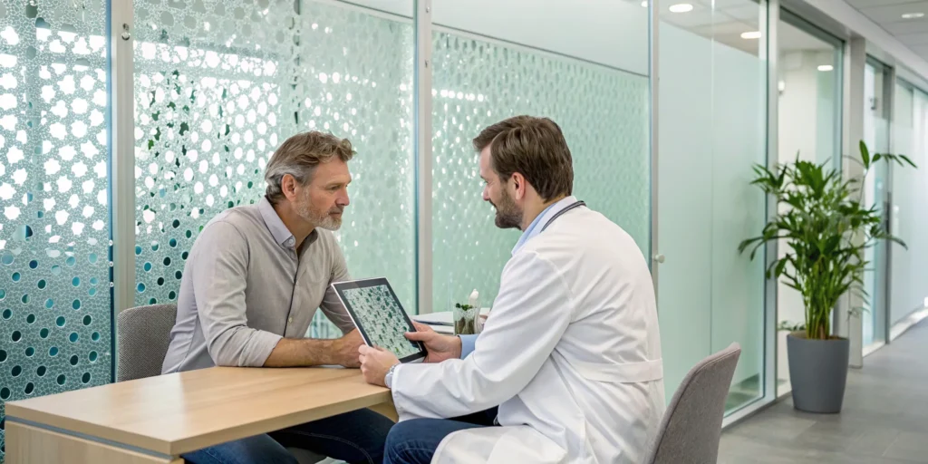 Doctor discussing options with a patient at the best clinic for erectile dysfunction.