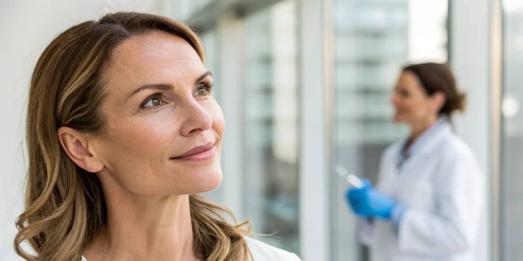 Woman smiling after receiving the best botox treatment for crow's feet.