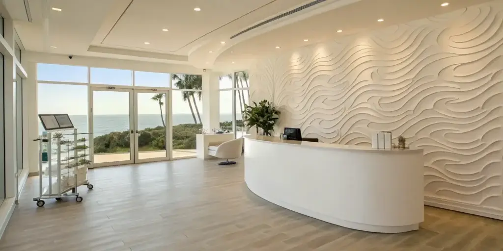 A modern body contouring clinic reception in Cardiff-By-The-Sea.