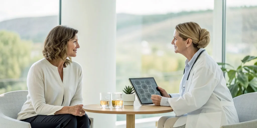 A patient consultation for bioidentical hormone replacement therapy in San Marcos.