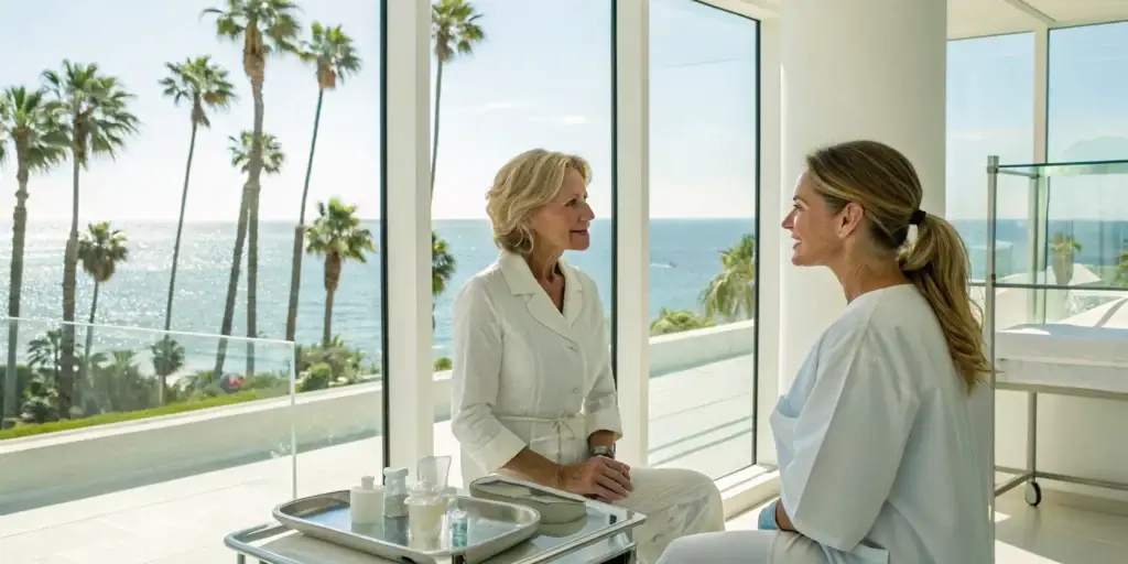 Patient having a Botox and fillers consultation at a clinic in Oceanside.