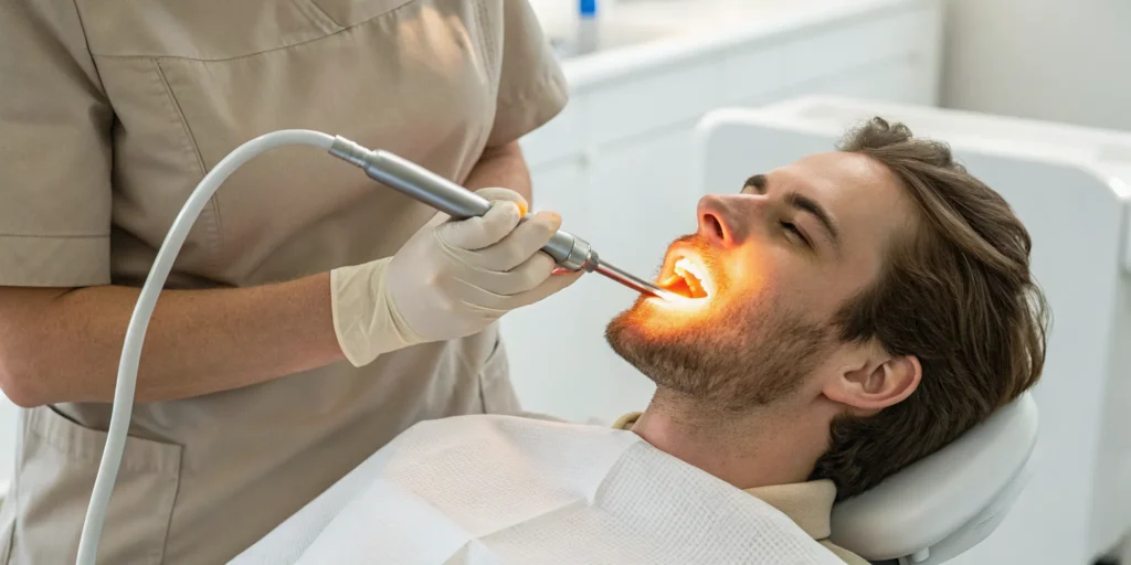 A patient receives NightLase laser treatment, showing how it works to stop snoring.