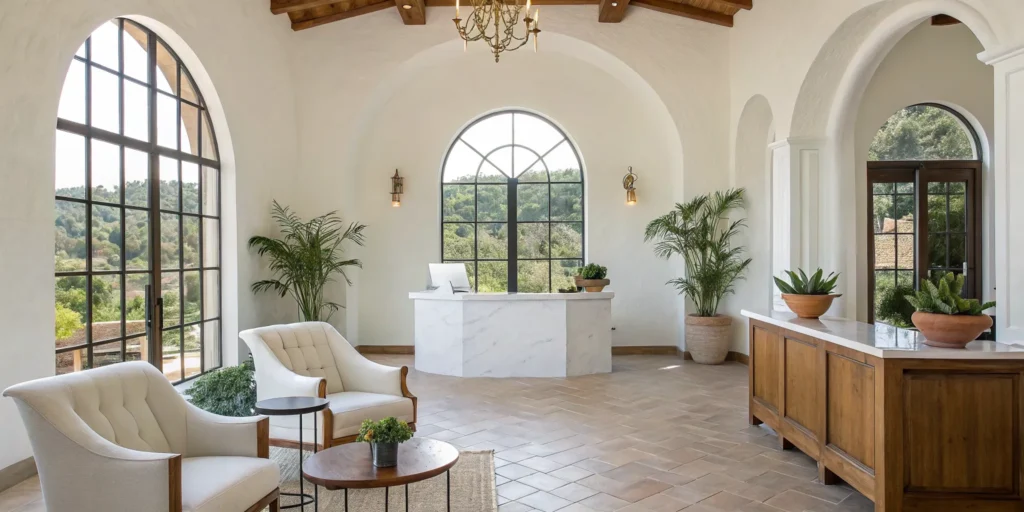 Welcoming lobby of a physician-led medical spa in Rancho Santa Fe.