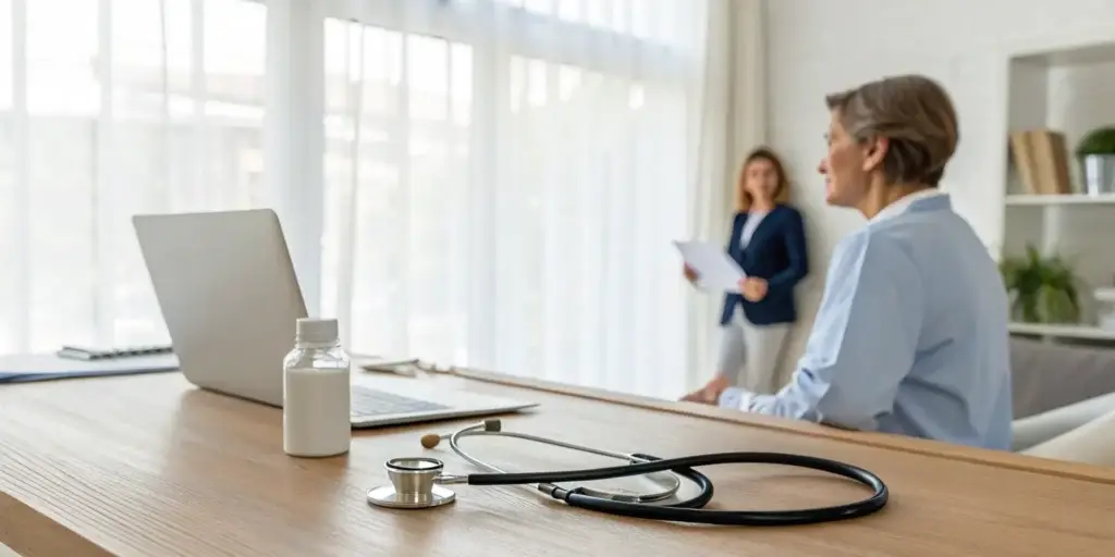 Patient in a consultation to get a prescription for weight loss pills.