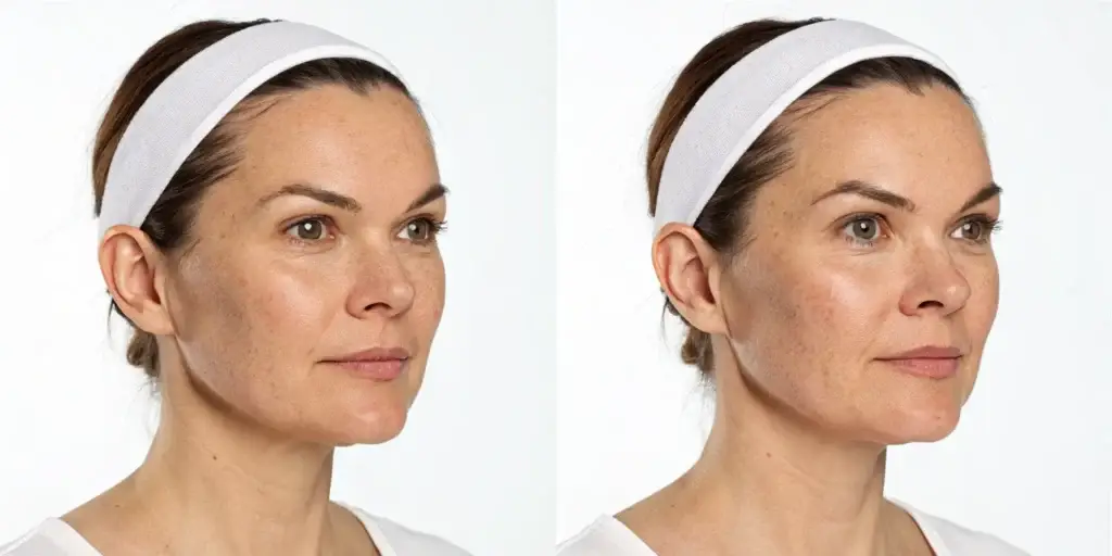 Before and after photos of laser skin resurfacing recovery time showing improved skin texture and tone.