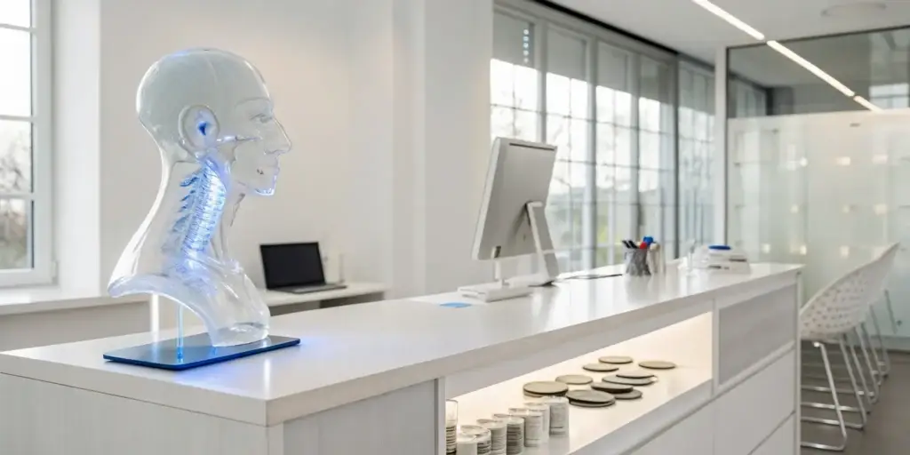 Laser sleep apnea treatment cost consultation in a medical office with an anatomical model.
