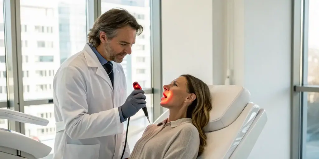 Doctor performing LAUP snoring treatment with a laser.