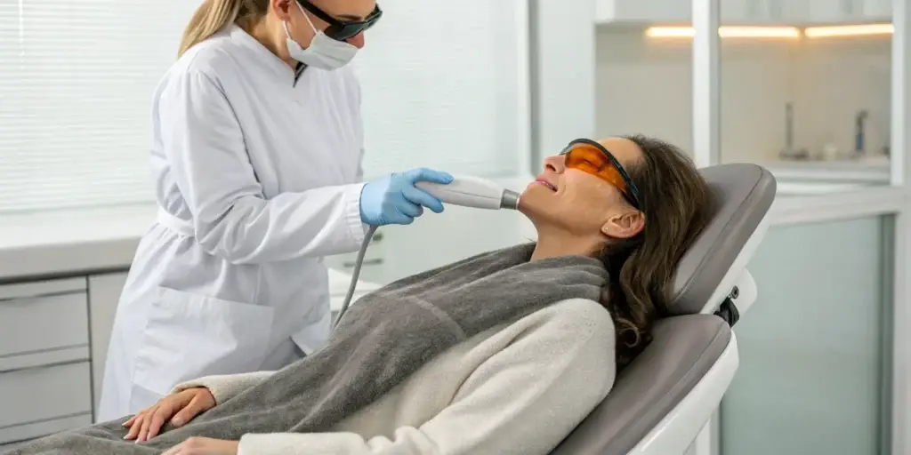 A patient undergoes the non-invasive NightLase snoring treatment.