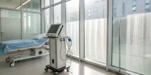 Extracorporeal shockwave therapy machine for erectile dysfunction in a modern treatment room.