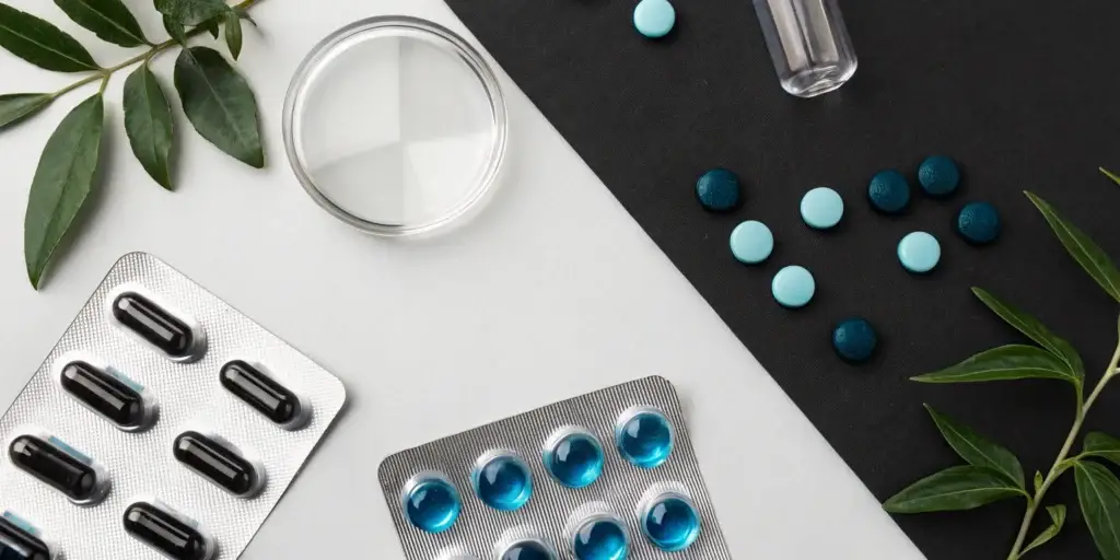 Unregulated instant erection pills in blister packs with herbal leaves.