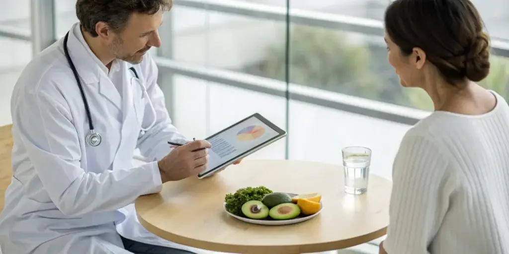Functional medicine doctor reviews health results with a patient.