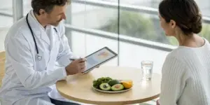 Functional medicine doctor reviews health results with a patient.