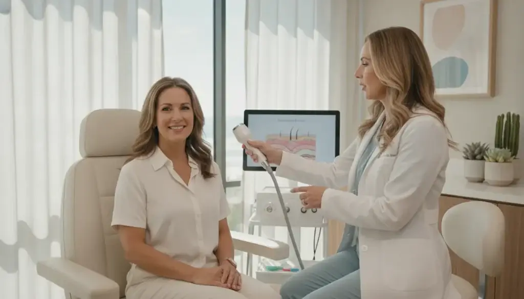 Patient discussing Fotona 4D facial rejuvenation with a provider