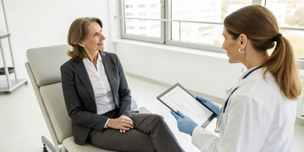 Woman consulting with her doctor about the O-Shot procedure.