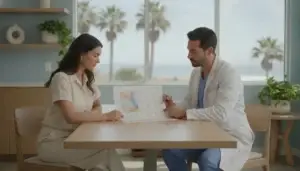 Physician reviewing hormone lab results with a patient