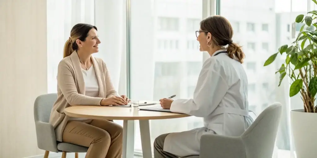 Woman discussing the O Shot for women with her doctor.