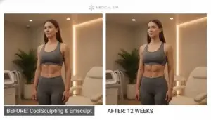 Non-surgical body contouring treatments at RewindMD comparing Emsculpt and CoolSculpting technologies