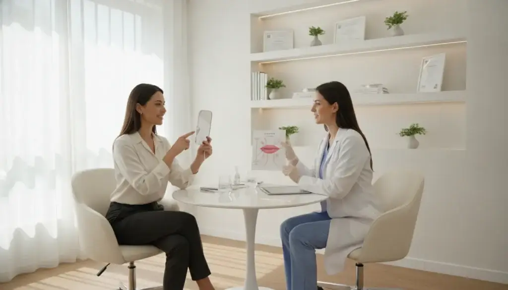 Medical aesthetic consultation room for lip filler treatment