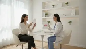 Medical aesthetic consultation room for lip filler treatment