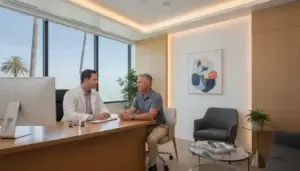 Male hormone therapy consultation at a modern San Diego medical clinic